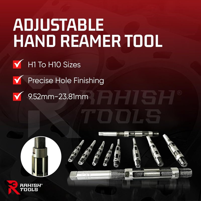 RAHISH TOOLS Adjustable Hand Reamer Tool H1 to H10 Sizes - 3/8" to 15/16” Reaming Tool for Precise Hole Finishing with Carbon Steel Blades - Hand Tools Reamers for Metal & Wood - 9.52mm - 23.81mm - Image 2